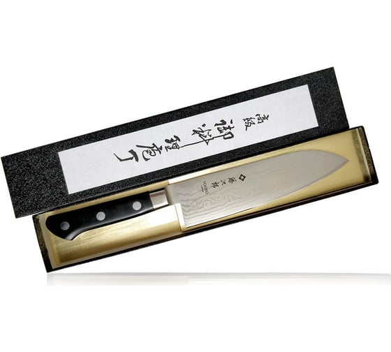 Кухонный нож TOJIRO сантоку, длина лезвия 170 мм, сталь vg-10, 37 слоев, рукоять стабилизированная эко-древесина F-659