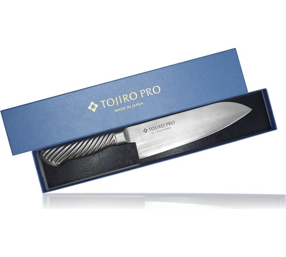 Кухонный нож TOJIRO сантоку pro, длина лезвия 170 мм, сталь vg10, 3 слоя, рукоять сталь F-895