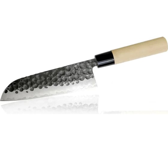 Кухонный нож TOJIRO сантоку hammered finish, длина лезвия 170 мм, сталь vg-10, 3 слоя, рукоять магнолия F-1112