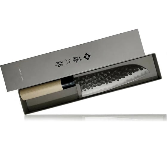 Кухонный нож TOJIRO сантоку hammered finish, длина лезвия 170 мм, сталь vg-10, 3 слоя, рукоять магнолия F-1112
