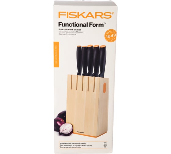 Набор ножей в деревянном блоке Fiskars FF 5шт 1014211