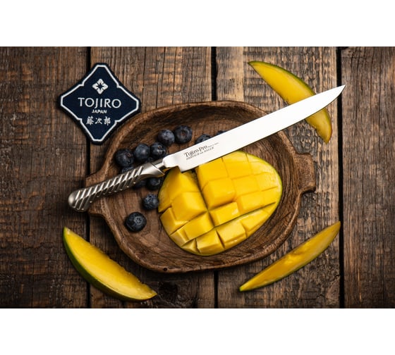 Кухонный нож для тонкой нарезки TOJIRO service knife длина лезвия 190 мм, сталь мо-v, рукоять сталь FD-704
