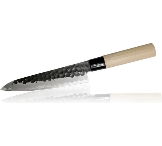 Кухонный поварской нож TOJIRO hammered finish длина лезвия 180 мм, сталь vg-10, 3 слоя, рукоять магнолия F-1114
