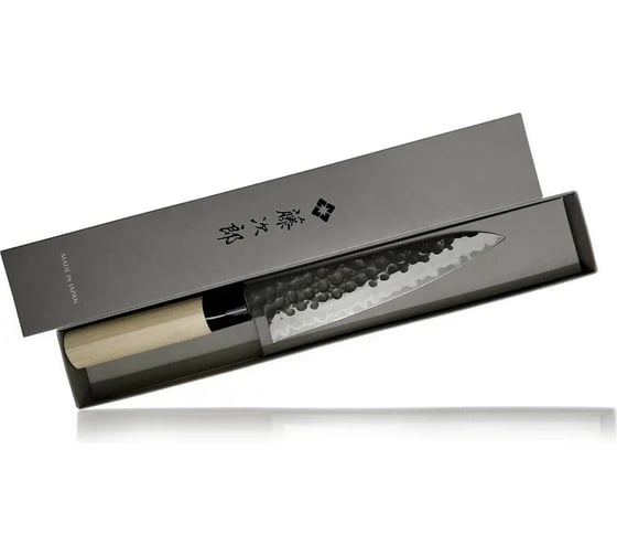 Кухонный поварской нож TOJIRO hammered finish длина лезвия 180 мм, сталь vg-10, 3 слоя, рукоять магнолия F-1114