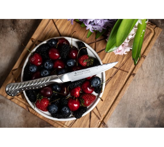 Универсальный кухонный нож TOJIRO service knife, длина лезвия 90 мм, сталь vg-10, 37 слоев, рукоять сталь FD-701