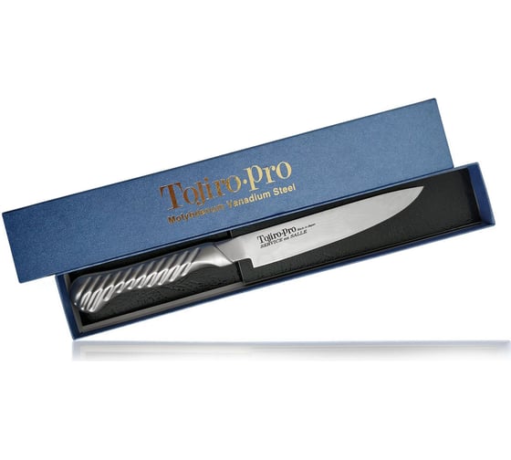 Универсальный кухонный нож TOJIRO service knife, длина лезвия 120 мм, сталь vg-10, 37 слоев, рукоять сталь FD-702