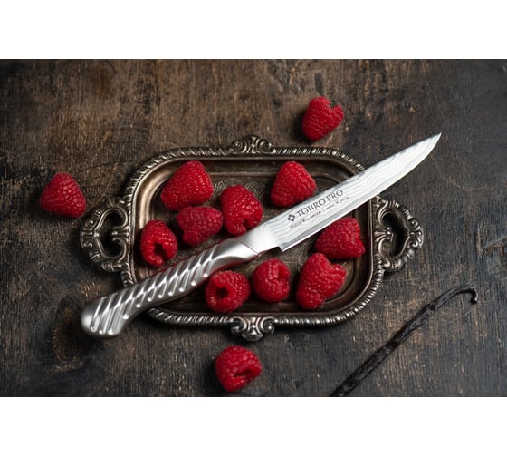 Универсальный кухонный нож TOJIRO service knife, длина лезвия 120 мм, сталь vg-10, 37 слоев, рукоять сталь FD-702
