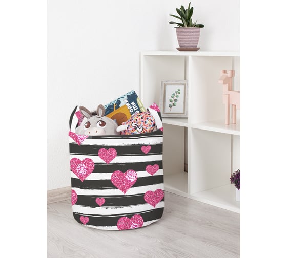 Корзина для игрушек JOYARTY Сердечки и полоски 35x35 см toba_422719_S 1