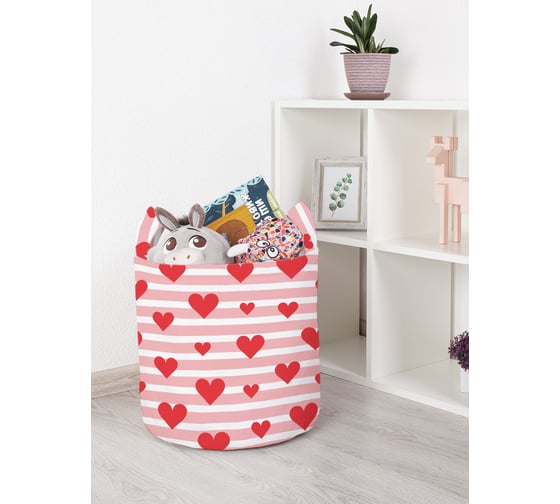 Корзина для игрушек JOYARTY Сердечки на полосках 35x35 см toba_422649_S 1