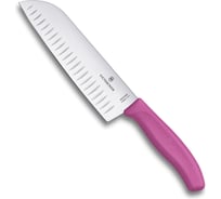 Розовый нож Santoku с рифленым лезвием 17 см в картонном блистере Victorinox 6.8526.17L5B