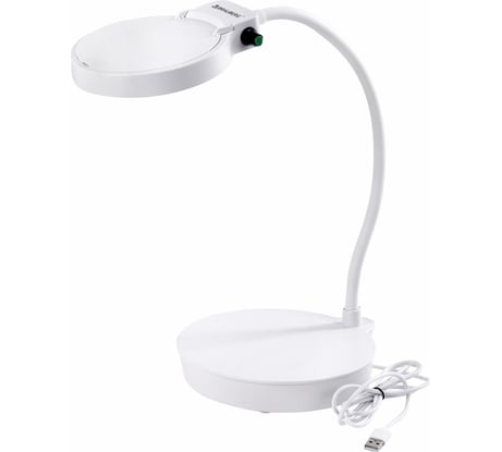 Настольная лупа с led подсветкой BRAUBERG диаметр 110 мм, увеличение 3, корпус белый 455930