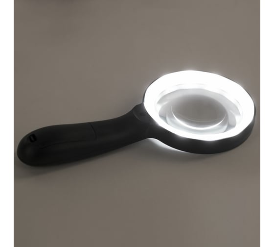 Просмотровая лупа с led-подсветкой BRAUBERG диаметр 90 мм, увеличение 10, корпус черный 455928