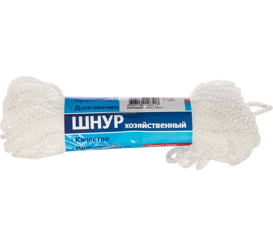 Вязано-плетенный шнур Tech-Krep ПП, 3 мм, хозяйственный, белый, 20 м 139926 1