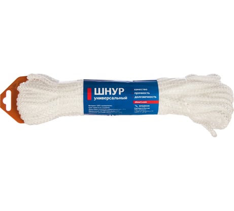 Вязаный шнур (ПП, 6 мм, с сердцевиной, универсальный, белый, 20 м) Tech-Krep 140330