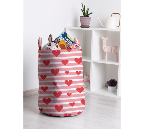 Корзина для игрушек JOYARTY Сердечки на полосках 35x50 см toba_422649_M 1
