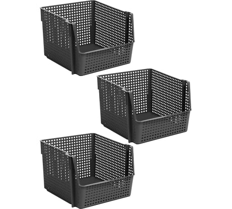 Корзинка для хранения Violet Лофт 10 л, штабелируемая, серый, набор 3 шт. N-8500/3-18