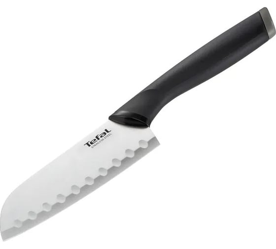 Кухонный нож TEFAL K2213604 2100121739 стальной сантоку лезвие 120 мм прямая заточка серебристый/черный 1839884