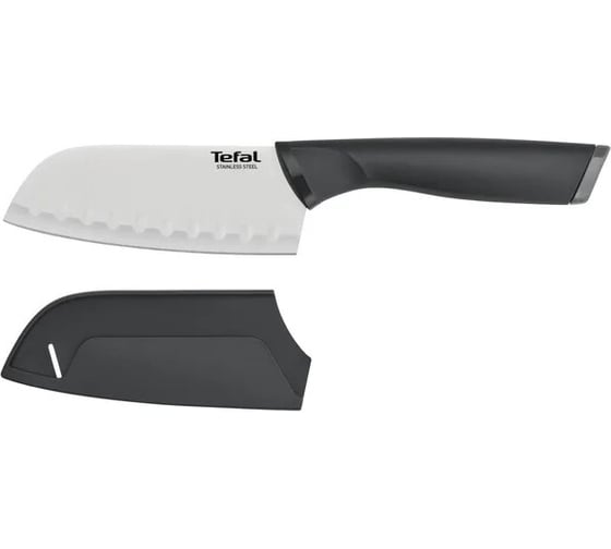 Кухонный нож TEFAL K2213604 2100121739 стальной сантоку лезвие 120 мм прямая заточка серебристый/черный 1839884