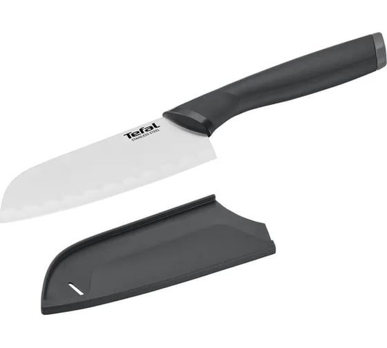 Кухонный нож TEFAL K2213604 2100121739 стальной сантоку лезвие 120 мм прямая заточка серебристый/черный 1839884