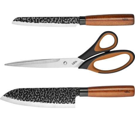 Набор ножей Lara 3CR14 3 предмета, нож сантоку, нож универсальный, ножницы LR05-12