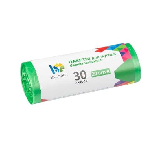 Пакеты для мусора БИО 30 л, 45x57 см, 8 мкм, 20 шт, ПНД 50/1 ЮПЛАСТ ЮХОЗ2046 1