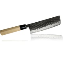 Овощной кухонный нож TOJIRO накири hammered finish, длина лезвия 165 мм, сталь vg10, 3 слоя, рукоять магнолия F-1113