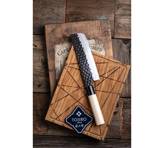 Овощной кухонный нож TOJIRO накири hammered finish, длина лезвия 165 мм, сталь vg10, 3 слоя, рукоять магнолия F-1113