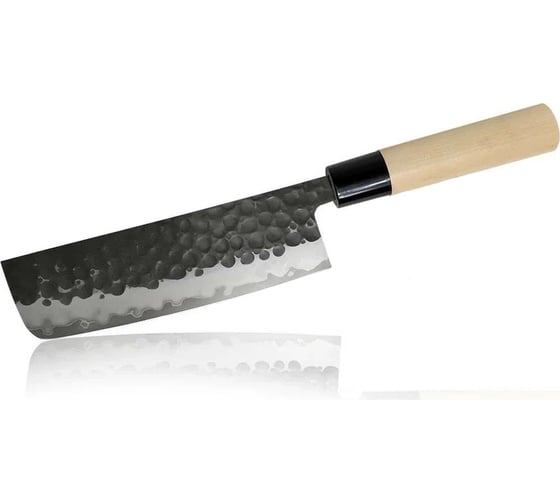 Овощной кухонный нож TOJIRO накири hammered finish, длина лезвия 165 мм, сталь vg10, 3 слоя, рукоять магнолия F-1113