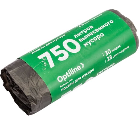 Пакеты для мусора, ПНД, 50x60 см, 8 мкм, 30 л, 25 шт. в рулоне Optiline 23-1813
