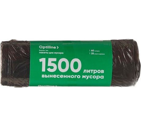 Пакеты для мусора, ПНД, 60x80 см, 10 мкм, 60 л, 25 шт. в рулоне Optiline 23-1010