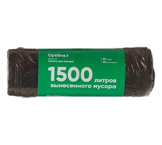 Пакеты для мусора, ПНД, 60x80 см, 10 мкм, 60 л, 25 шт. в рулоне Optiline 23-1010