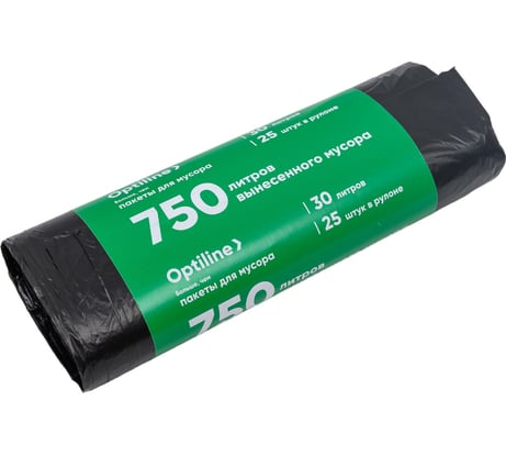 Пакеты для мусора ПНД 50x60 см, 30 л, черные, в рулоне 25 шт. Optiline 23-0273