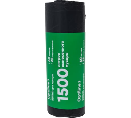 Пакеты для мусора ПНД 60x80 см, 60 л, черные, в рулоне 25 шт. Optiline 23-0274