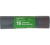 Пакеты для мусора ПВД 54x57 см, 35 л, с завязками, черные, в рулоне 15 шт. Optiline 23-0055