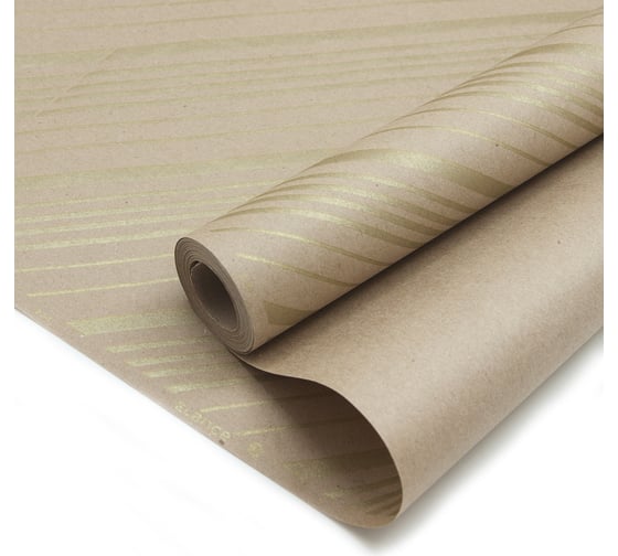 Упаковочная бумага Дон Баллон Крафт (0,7x9,14 м) Elance, Стильные полоски, Золото, 1 шт. 19418 1