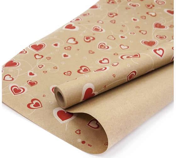 Упаковочная бумага Дон Баллон Крафт 0.7x9.14 м, Lamour, узорные сердца, Красный, 1 шт. 17344 1