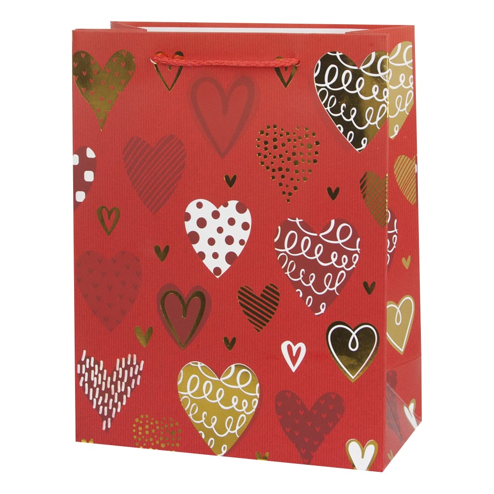 Подарочный пакет Дон Баллон Конфетти Сердечки, красный, металлик ...