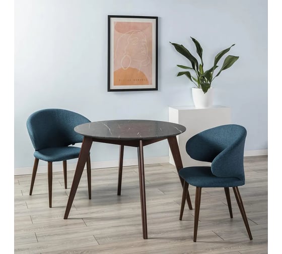Стол R-Home Лунд круглый д.960 мрамор Графит Темный орех 400330081h_мргр