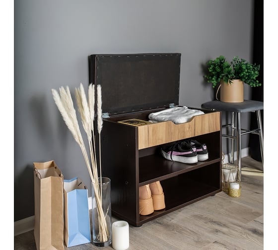 Обувница DOMA LIGA 615x314x500, с откидной крышкой, венге/дуб бунратти/коричневый, экокожа 1118084