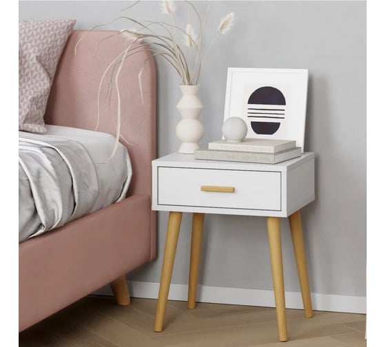 Тумба с ящиками Homium Cozy One, белый, 42x35x53, на ножках, 1 ящик stand01one