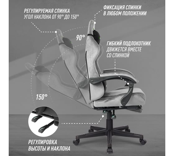Игровое компьютерное кресло VMMGame THRONE VELOUR, велюр серый OT-B31-VRGY