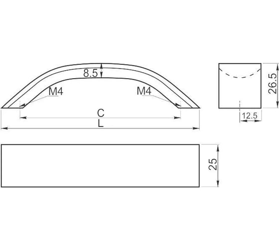 Мебельная ручка GTV алюминиевая, черный матовый UA-00-337096-20M