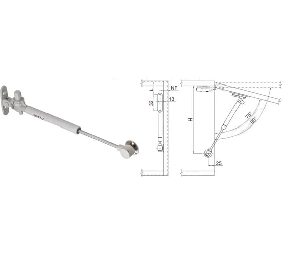 Газовый подъёмник с амортизатором GTV 100N алюминий PD-GAM100-N02