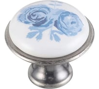 Мебельная ручка GTV GP-0728-J4-A керамика, кнопка, синяя роза, античное серебро GP-0728-J4-A-07