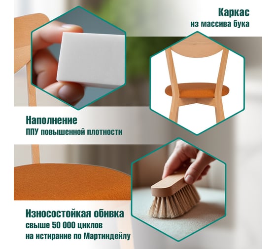 Стул Tetchair Maxi (макси) комплект 2 шт, мягкое сиденье/ цвет сиденья - оранжевый, каркас бук, сиденье ткань, 86x48.5x54.5, натуральный ( бук ) 10473