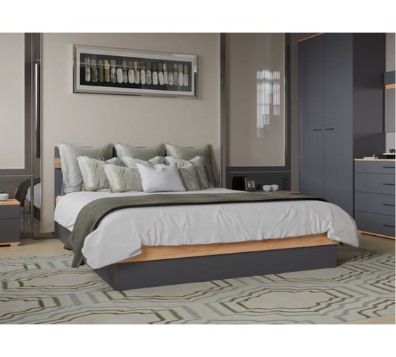 Кровать Woodville кассандра 140x200 дуб крафт золотой / антрацит 559214