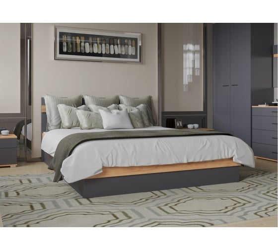 Кровать Woodville кассандра 160x200 дуб крафт золотой / антрацит 559200