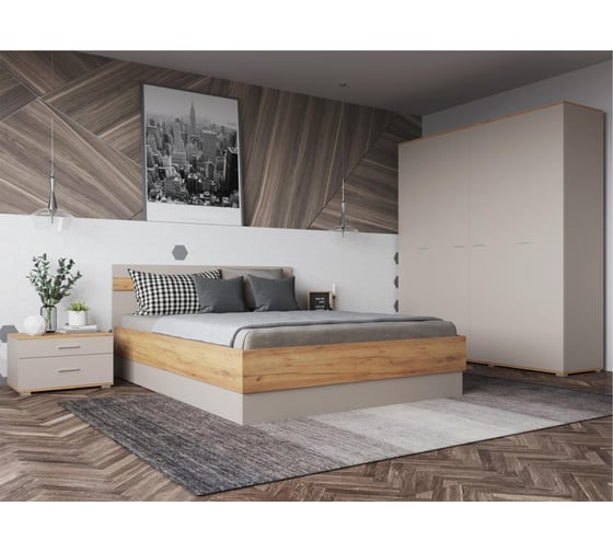 Кровать Woodville кассандра 160x200 дуб крафт золотой / кашемир 559201