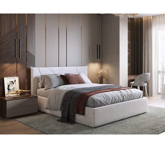 Кровать Woodville квест 160x200 велюр галька с основанием 524186