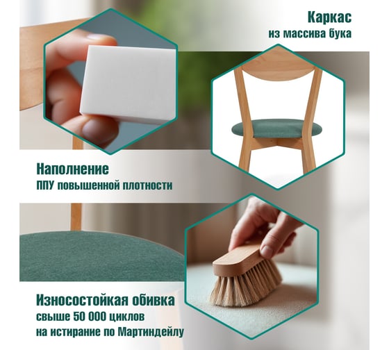 Стул Tetchair 2 шт., мягкое сиденье/цвет сиденья - морская волна maxi (макси), каркас бук, сиденье ткань, натуральный (бук) 11773